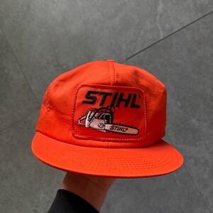 Vintage Blaze Orange STIHL Chainsaw Snapback Hat OSFA